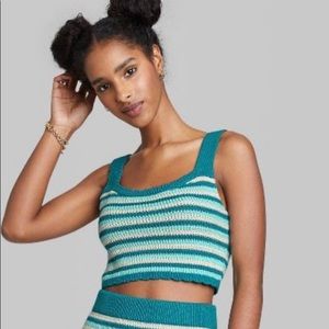 Women's Sweater Knit Summer Tank Top Wild Fable Crochet Blue Teal Stripe Medium